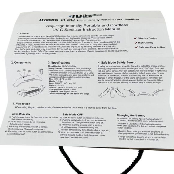 New Large UV Light Sanitizer Wand, Portable UVC Light Sterilizer, Rechargable - Picture 12 of 16